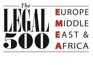 The Legal 500 logo with 'Europe, Middle East & Africa' (EMEA) highlighted in red letters on the right.